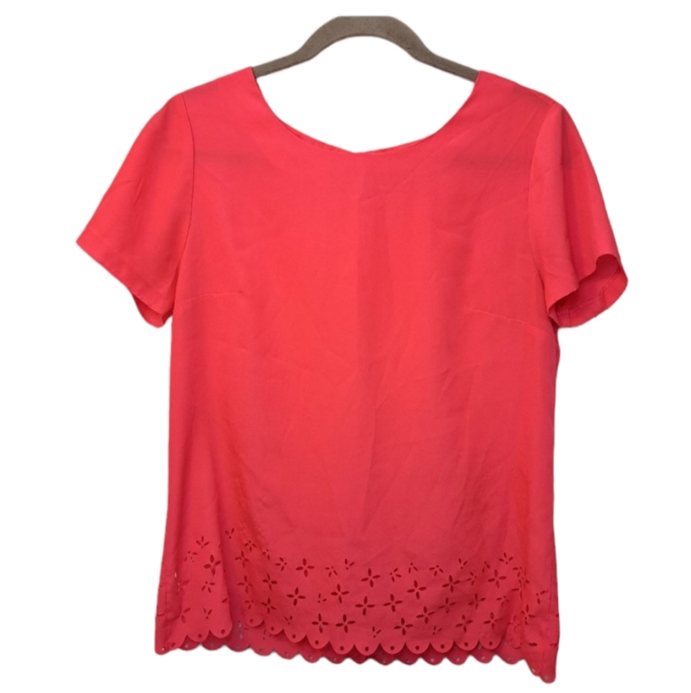 J. Crew Bright Pink Laser Cutout Short Sleeved Top with Keyhole Size XS
